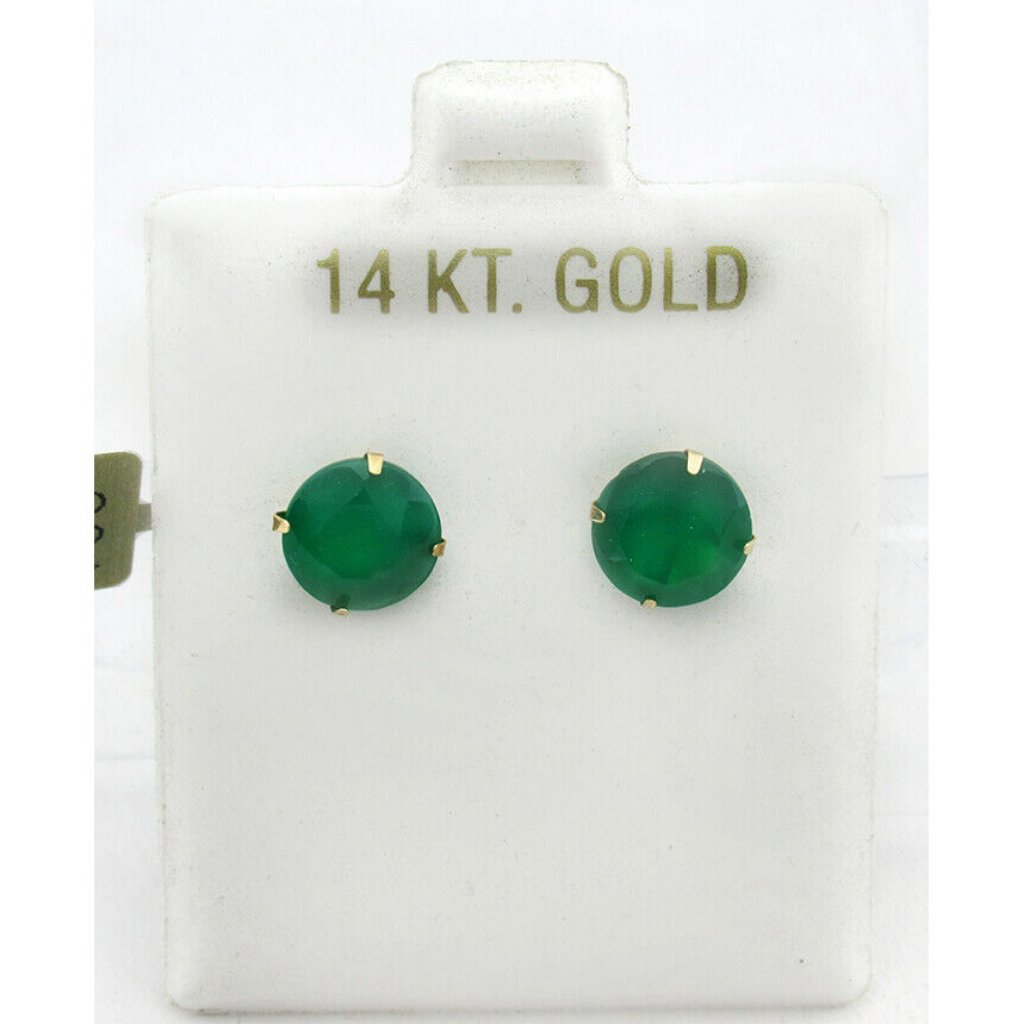 Genuine 4.48 Cts Green Onyx Stud Earrings 14k Yellow Gold